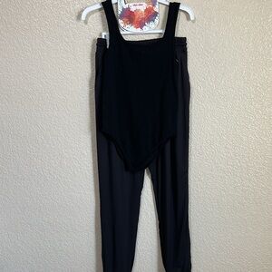 2 Piece Outfit Set Black Drawstring Joggers & Bodysuit